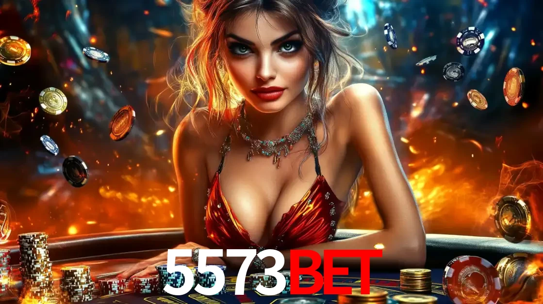 Mulher em uma mesa de cassino com pilhas de fichas e um fundo de fogo, pronta para uma rodada de altas apostas nos jogos de mesa emocionantes do cassino 5573bet.